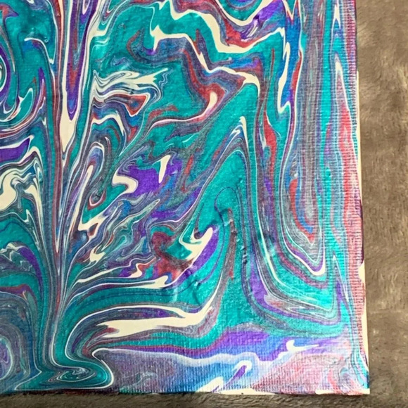 Original Paint Pour of wine, purple, teal and white on 8”x8” square canvas - Picture 5 of 7